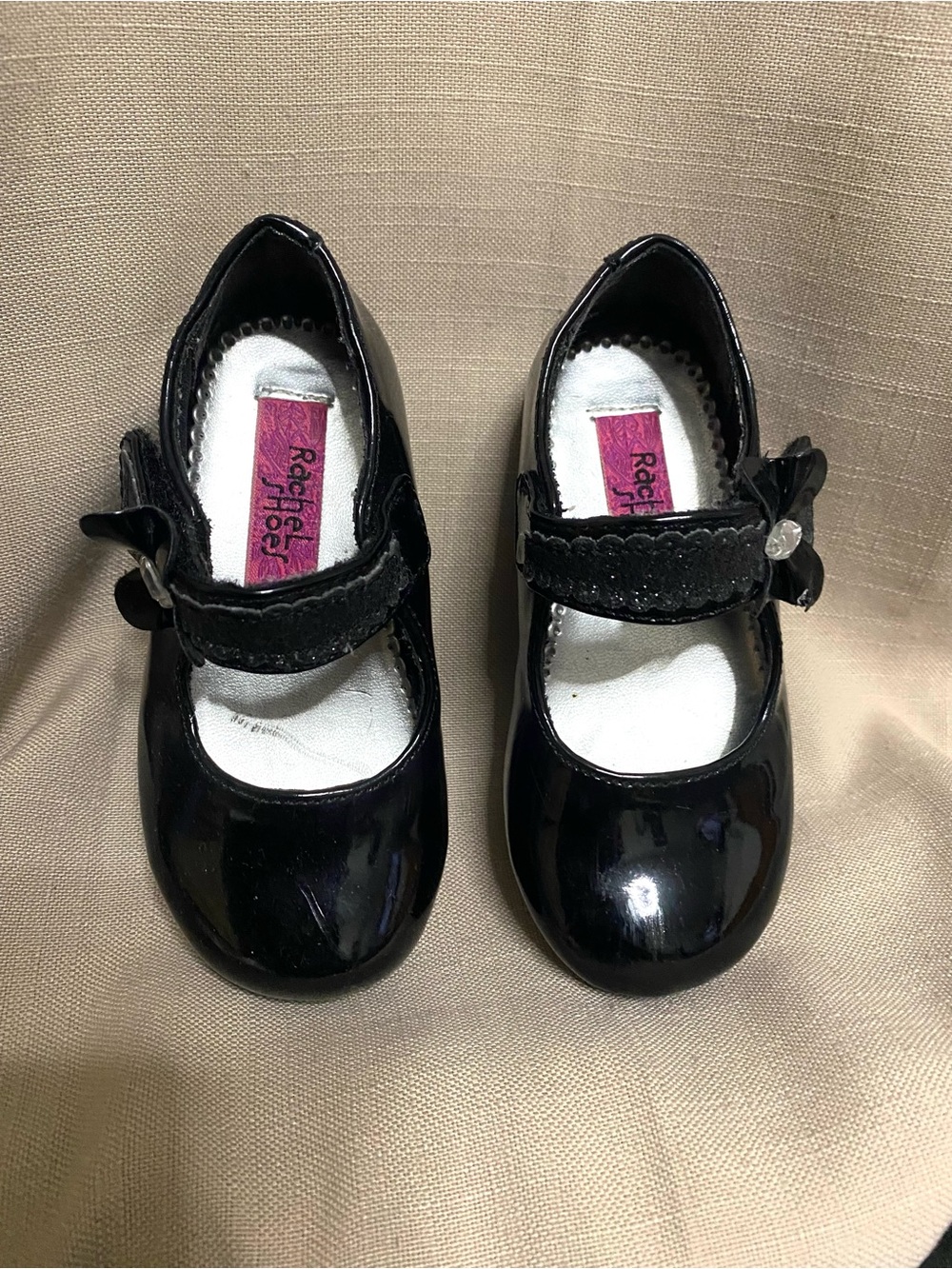 Rachel Shoes Black Patent Mary Janes with Bow Accent